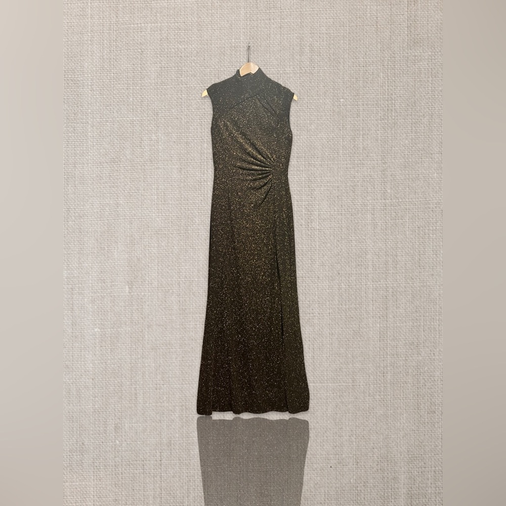 Ralph Lauren Floor Length Black & Gold Shimmery Dress